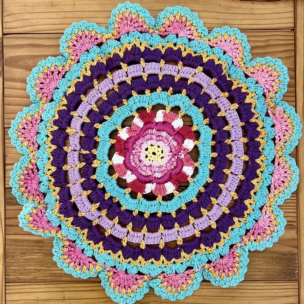 Handmade Multicolor Crochet Round Doily - Vibrant Home Accent